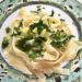 Easiest, Simple But Delicious Summer Pasta Dish Using Fresh Parsley From Garden And Lemon Zest On Nautical-Inspired Plate