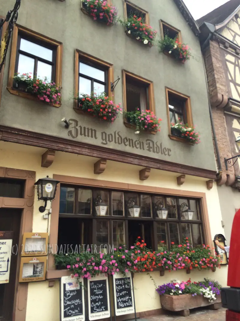 Beautiful Bountiful Geraniums In Window Boxes Decorating Outside Of Old German Building In Germany