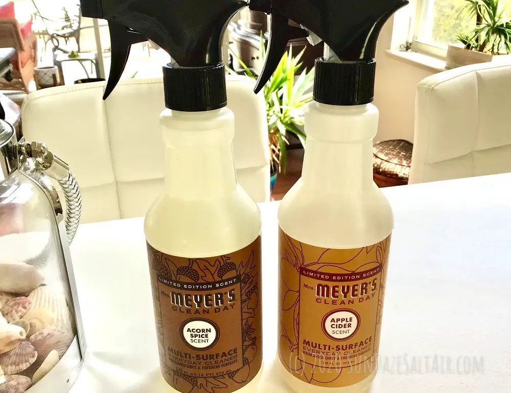Mrs. Meyer's Limited Edition Fall Scents Review: Acorn Spice & Apple Cider - Make your home smell like a New England leaf peeping road trip - Mrs. Meyer's Falls Scents On White Table