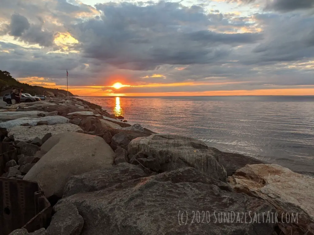 Fall Sunset Over A Rocky Beach Overlooking The Long Island Sound