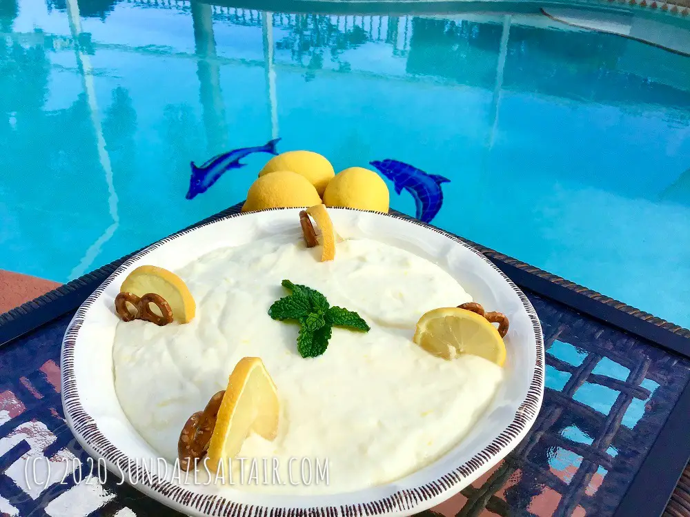 No-Bake Lemon Ricotta Icebox Pie In A Pretzel Crust - The Perfect No-Bake, Delicious Summer Dessert For Your Next Backyard Party By The Pool With Dolphins Swimming