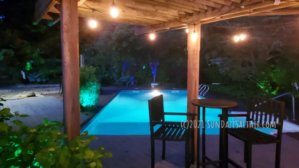 Advantages of outdoor LED & solar color changing lights include allowing you to spend more time in your outdoor living spaces -- like this beautiful pool area -- in style.