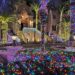 Best Colorful Landscape Lighting Ideas Plus Advantages Of Outdoor LED & Solar Color Changing Lights To Illuminate Your Landscape In Color - Gorgeous house & palm trees decorated in thousands of commercial LED lights