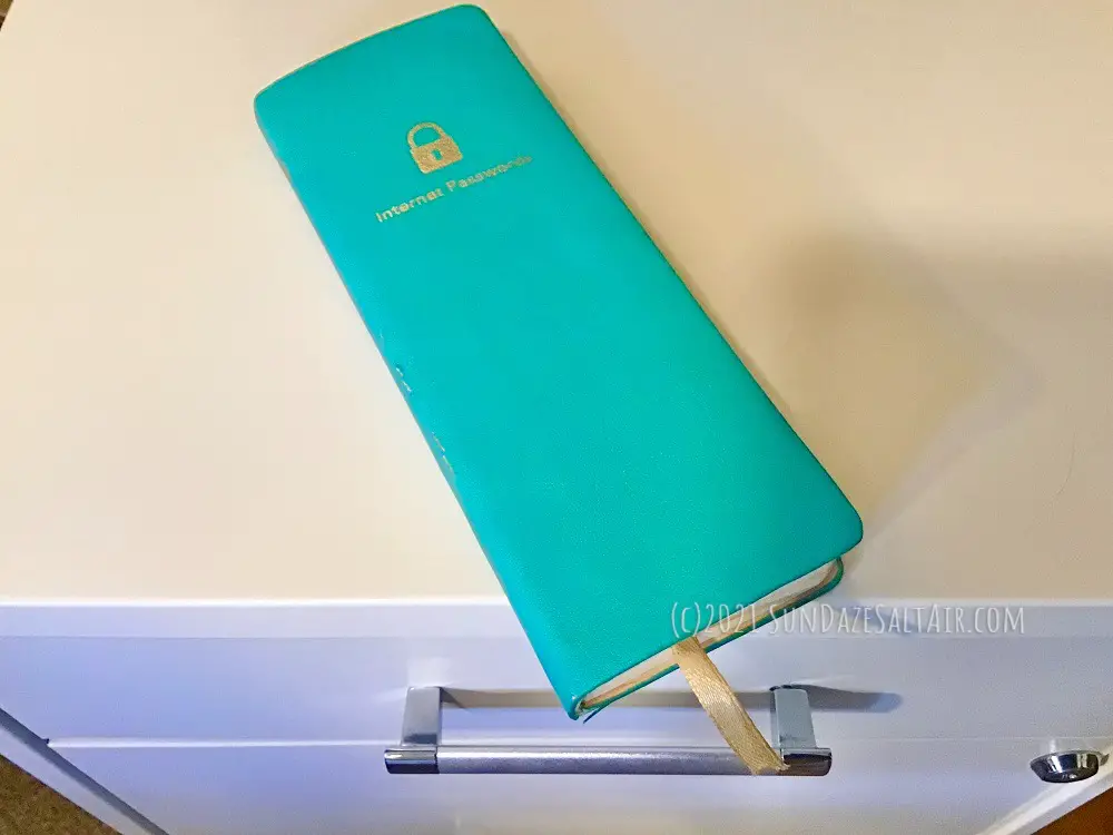 Deciding how long to keep old files is important but so is maintaining a password keeper book like this turquoise one to help organize & store all your passwords
