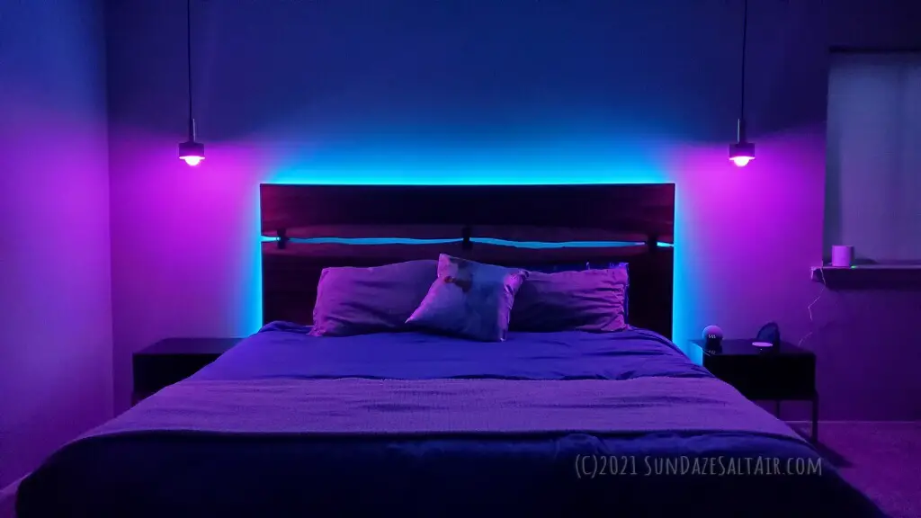 Give your bedroom a moody ambiance & a beautiful ombre effect of blues with some aqua, blue & violet color changing LED lights for the interior of your home